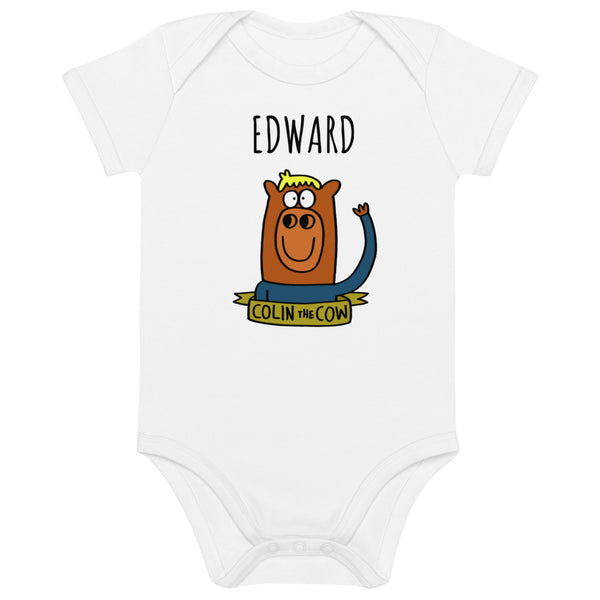 Colin Waving - Personalised organic cotton baby bodysuit